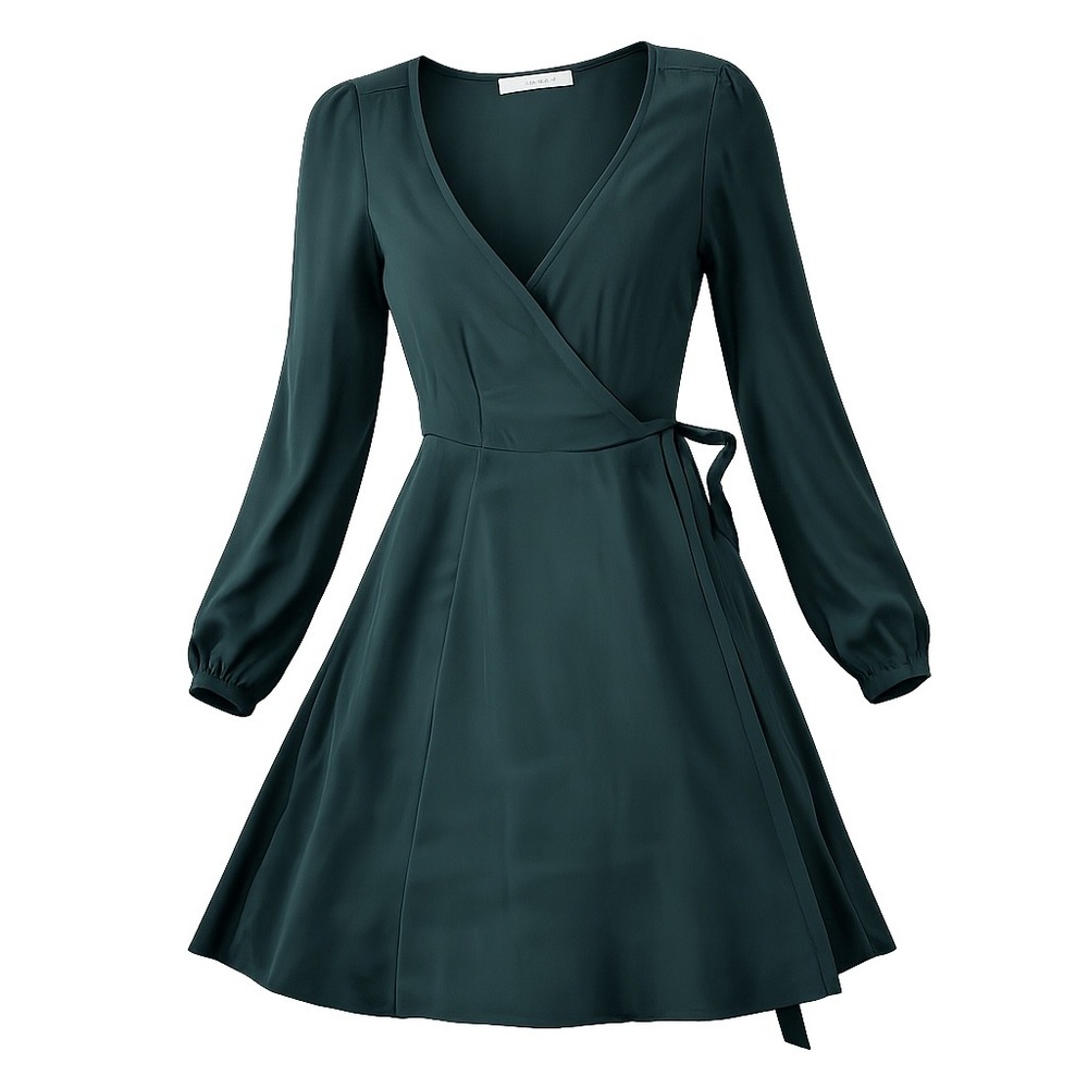 Abercrombie & Fitch Wrap Mini Dress Womens S Green Long Sleeve Romantic Modest